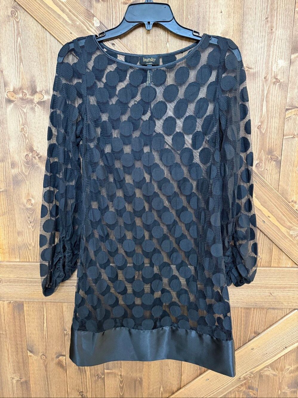 Laundry by Shelli Segal Women’s Size 4 Black Polka Dot Mesh Balloon Sleeve Dress